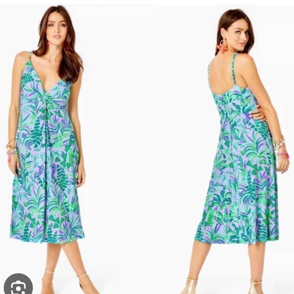 Lilly Pulitzer Quaid Midi Dress Purple Iris On The Chase size 4 Twist Front